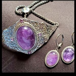 Bohemian Bolo Bracelet & Earrings  Amethyst Set 51.40ctw